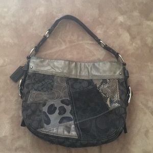 Coach black and grey patchwork shoulder bag